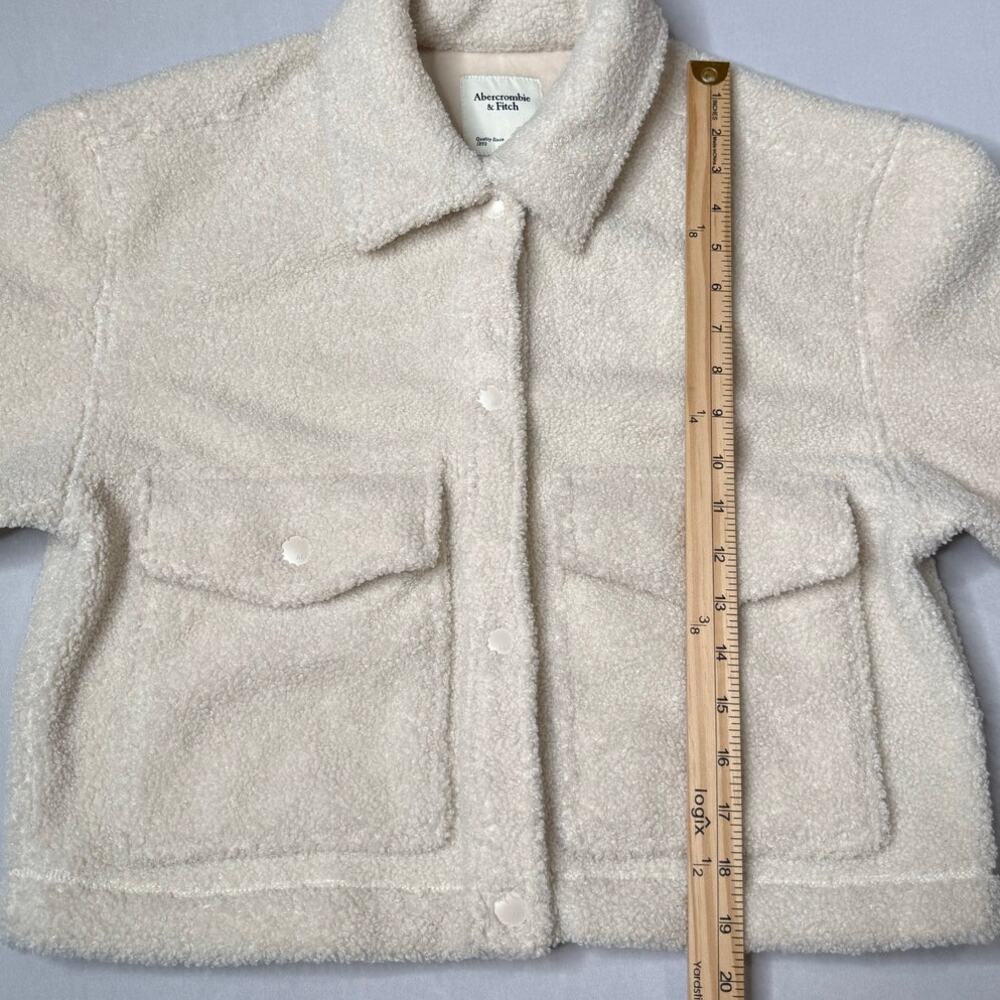 Abercrombie & Fitch Cropped Sherpa Fleece Teddy Jacket Shacket Cream Medium - Picture 10 of 12
